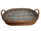 Preview: Tablett Weidentablett 2 Griffe oval groß schwarz weiß beige kariert