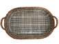 Preview: Tablett Weidentablett 2 Griffe oval groß schwarz weiß beige kariert