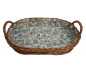 Preview: Tablett Weidentablett 2 Griffe oval klein floral grün