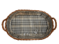 Preview: Tablett Weidentablett 2 Griffe oval klein schwarz weiß beige kariert