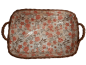 Preview: Tablett Weidentablett 2 Griffe rechteckig groß Floral orange
