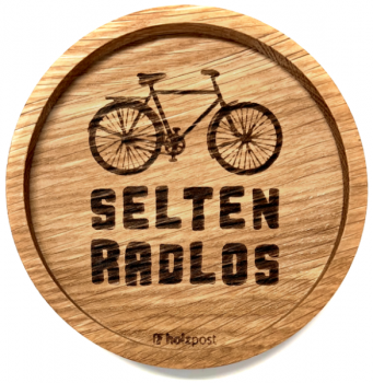 Holzpost Untersetzer aus Eiche "Selten Radlos"
