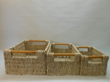 Regalkorb Füllkorb Schrankkorb Aufbewahrungskorb Korb gedrehtes Maisblatt Holzgriff 3 Größen