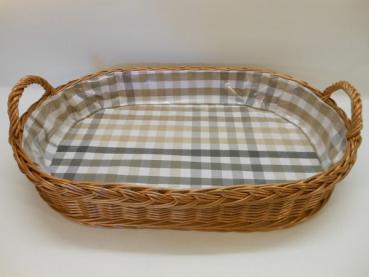 Preview: Tablett Weidentablett 2 Griffe beige braun oval groß