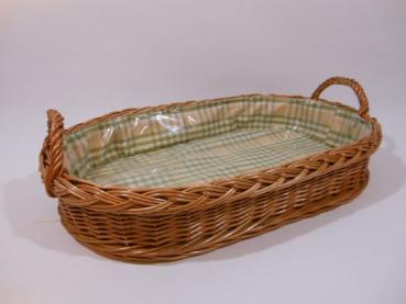 Tablett Weidentablett 2 Griffe grün weiß gelb oval klein