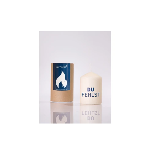 Kerzilein Flämmchen "Du fehlst" creme/blau