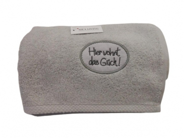 Mea Living Handtuch "Hier wohnt das Glück!" grau