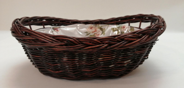 Brotkorb Brötchenkorb Obstkorb Weidenkorb gebeizt oval mit Ausschlag Rose