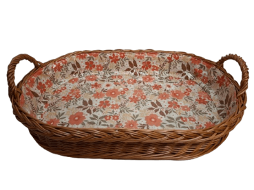 Tablett Weidentablett 2 Griffe oval groß floral orange