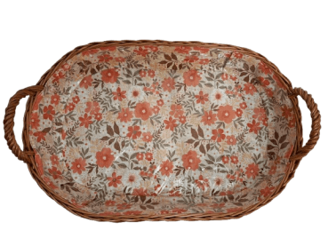 Preview: Tablett Weidentablett 2 Griffe oval groß floral orange