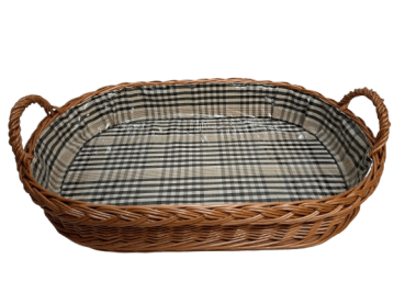 Tablett Weidentablett 2 Griffe oval groß schwarz weiß beige kariert