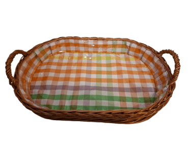 Tablett Weidentablett 2 Griffe oval klein bunt
