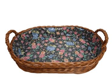 Tablett Weidentablett 2 Griffe oval klein floral dunkel