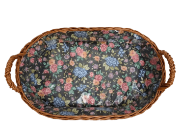 Preview: Tablett Weidentablett 2 Griffe oval klein floral dunkel