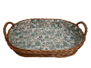 Tablett Weidentablett 2 Griffe oval klein floral grün