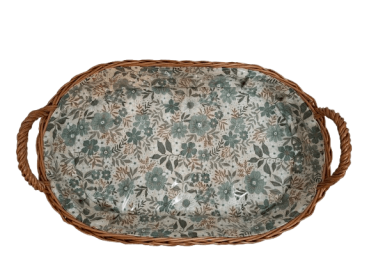 Preview: Tablett Weidentablett 2 Griffe oval klein floral grün