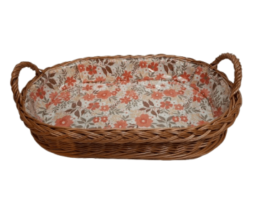 Tablett Weidentablett 2 Griffe oval klein floral orange