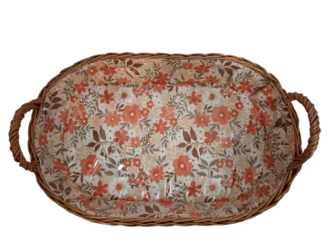 Preview: Tablett Weidentablett 2 Griffe oval klein floral orange