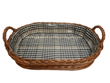 Tablett Weidentablett 2 Griffe oval klein schwarz weiß beige kariert