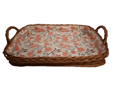 Tablett Weidentablett 2 Griffe rechteckig groß Floral orange