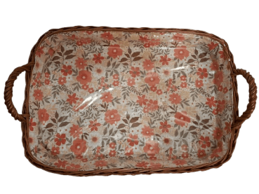 Preview: Tablett Weidentablett 2 Griffe rechteckig groß Floral orange