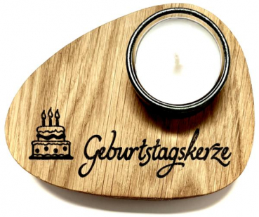Holzpost Teelicht-Halter aus Eiche "Geburtstagskerze"