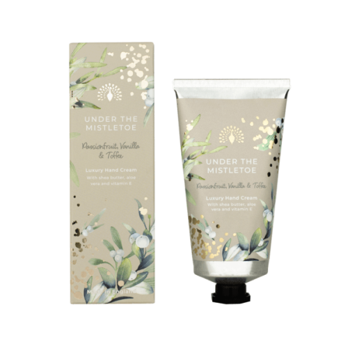 Englische Weihnachtsbotschaften unter dem Mistelzweig Handcreme