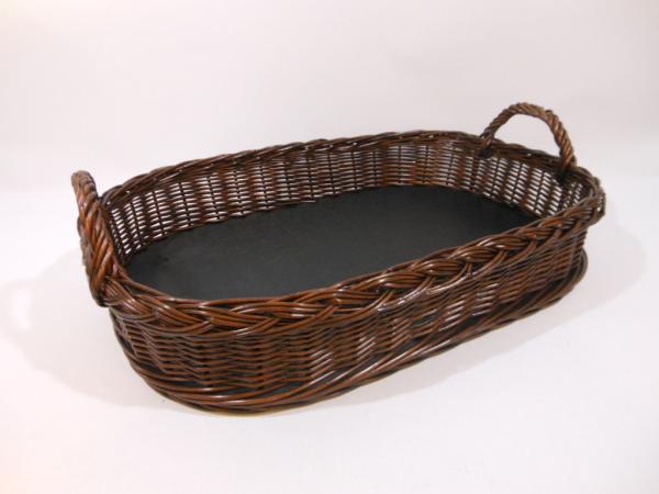 Korbtablett Tablett aus Weide mit Holzboden 2 Griffe 3 Varianten / braun gebeizt