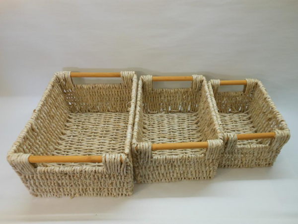 Regalkorb Füllkorb Schrankkorb Aufbewahrungskorb Korb gedrehtes Maisblatt Holzgriff 3 Größen