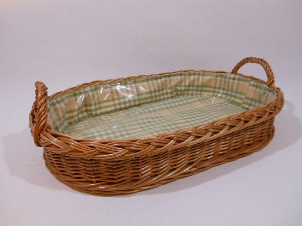 Tablett Weidentablett 2 Griffe grün weiß gelb oval klein