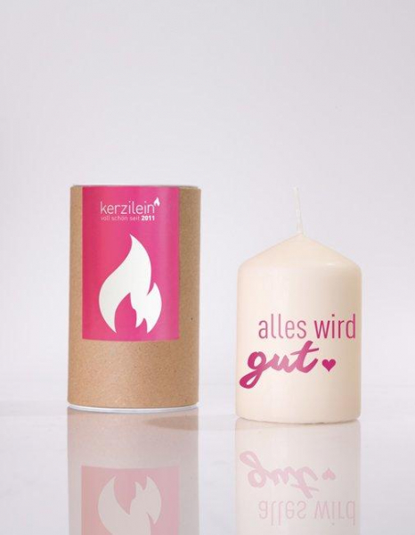 Kerzilein Flämmchen "alles wird gut" creme/pink