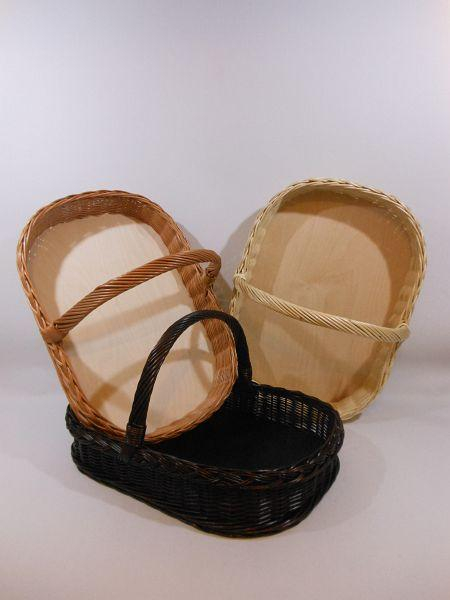 B-Ware Korbtablett Tablett aus Weide mit Holzboden 1 Henkel 3 Varianten