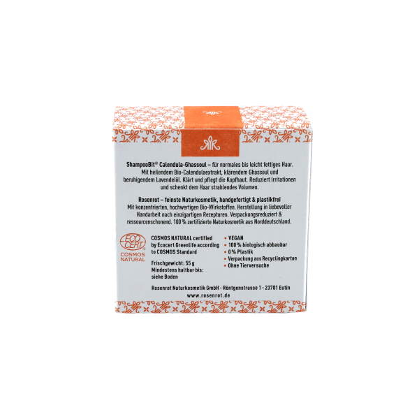 Rosenrot ShampooBit® - festes Shampoo Calendula-Ghassoul