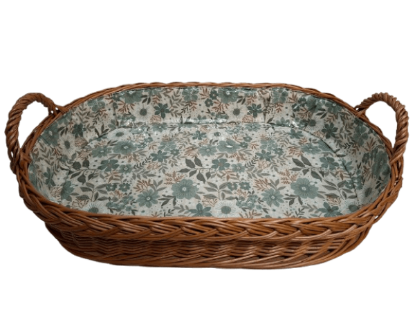 Tablett Weidentablett 2 Griffe oval groß floral grün