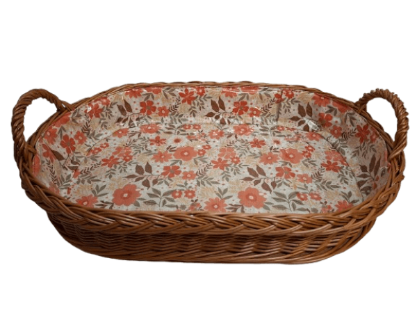Tablett Weidentablett 2 Griffe oval groß floral orange