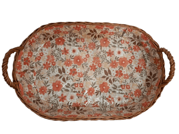 Tablett Weidentablett 2 Griffe oval groß floral orange