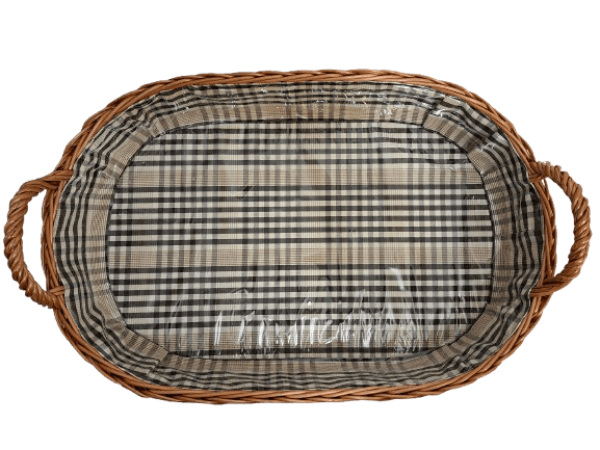Tablett Weidentablett 2 Griffe oval groß schwarz weiß beige kariert