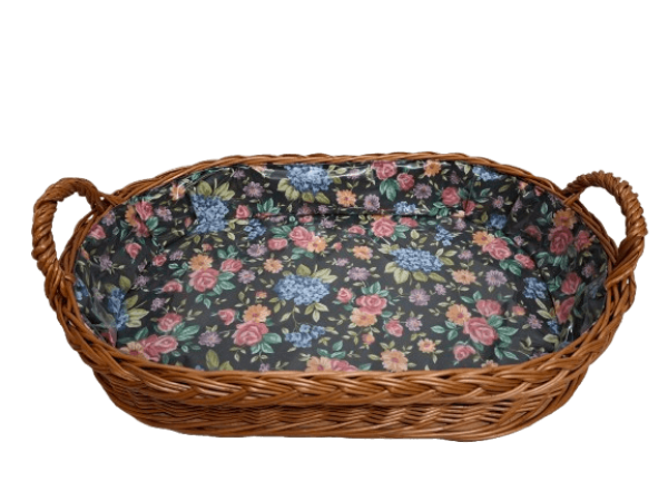 Tablett Weidentablett 2 Griffe oval klein floral dunkel