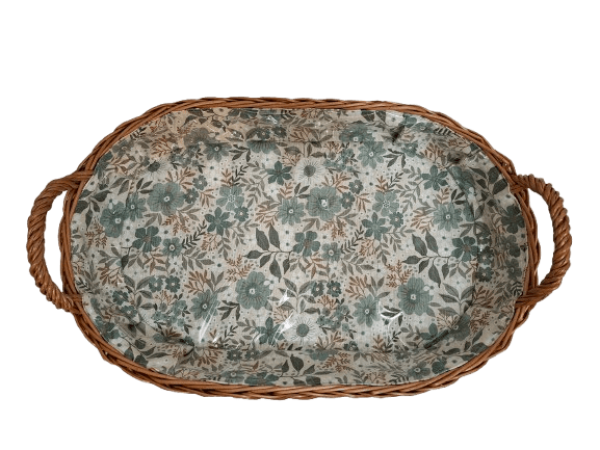 Tablett Weidentablett 2 Griffe oval klein floral grün