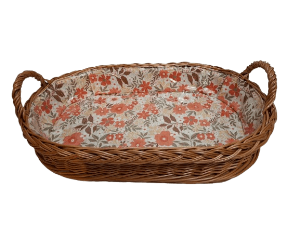 Tablett Weidentablett 2 Griffe oval klein floral orange