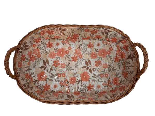 Tablett Weidentablett 2 Griffe oval klein floral orange