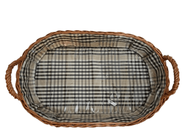 Tablett Weidentablett 2 Griffe oval klein schwarz weiß beige kariert