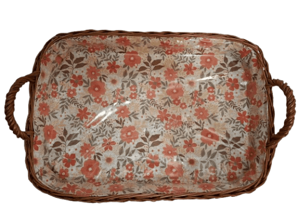 Tablett Weidentablett 2 Griffe rechteckig groß Floral orange