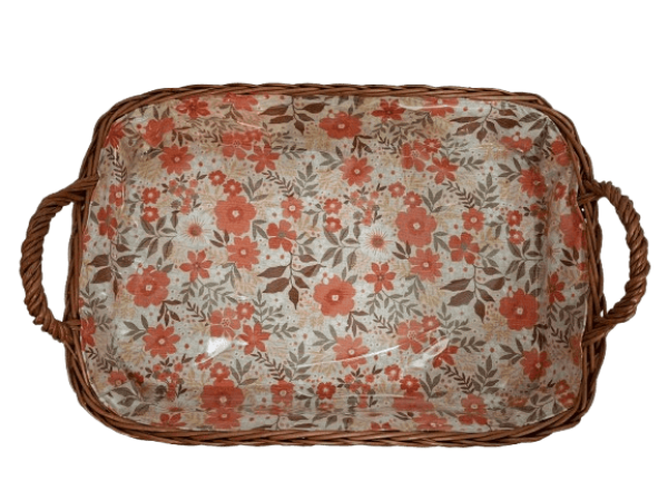 Tablett Weidentablett 2 Griffe rechteckig klein Floral orange