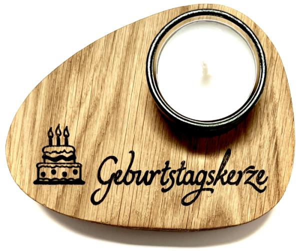 Holzpost Teelicht-Halter aus Eiche "Geburtstagskerze"