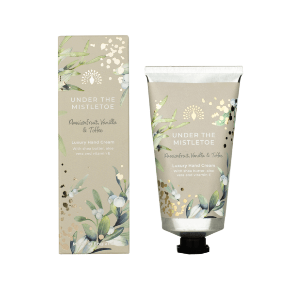 Englische Weihnachtsbotschaften unter dem Mistelzweig Handcreme